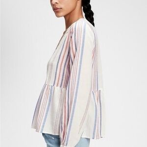 GAP Women's Striped Linen Shirt - Cream, Blue, Red